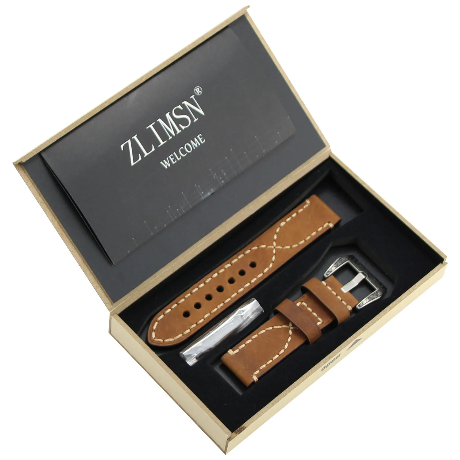 Brown Ремешок для часов из натуральной кожи ZLIMSN подходит для Panerai Wristbelt 20 22 24 мм мужской ремешок для часов из нержавеющей стали с Резной Пряжкой - Цвет ремешка: Brown