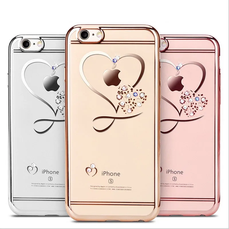 Для iPhone 6 Чехол, ультра тонкий чистый мягкий TPU Чехлы для телефона с кристаллами и розовым покрытием, Блестящий Алмазный чехол для iPhone 6S 6 Plus 7 Plus