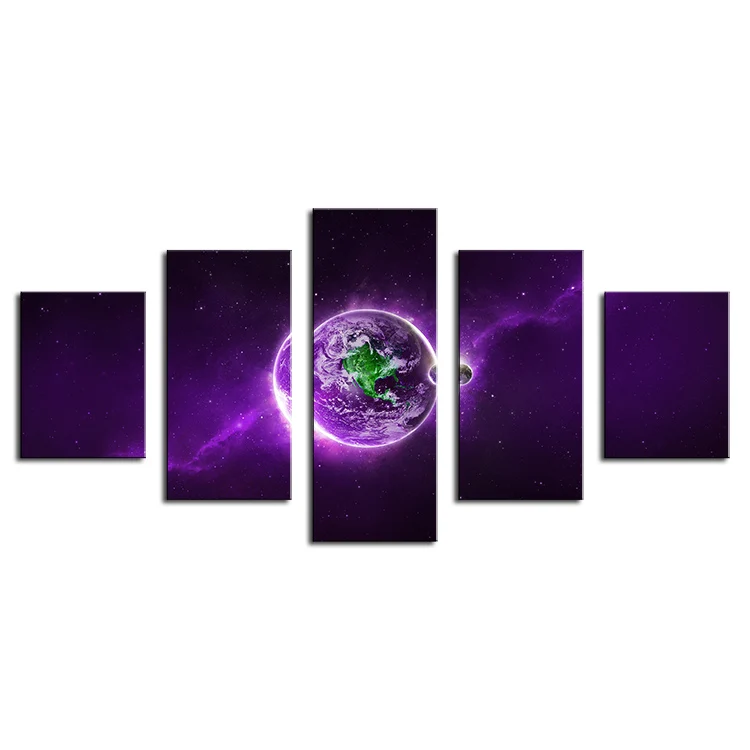 

5 Panel Purple-space-planet Modern Home Wall Decor Canvas Picture Art Print Wall Painting On Canvas Arts Unframed
