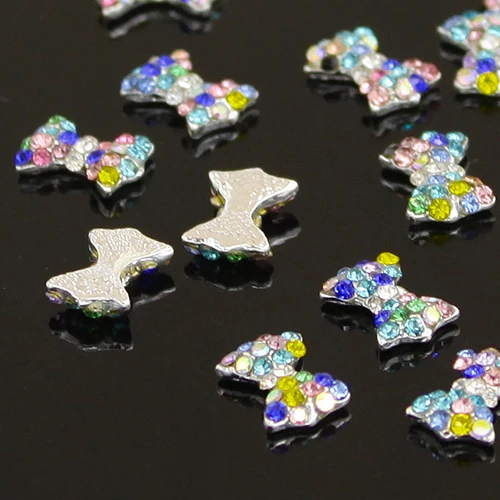 10 шт. 3D Красочные Сплава Блеск Rhinestone Bowknot Nail Art Красоты Наклейки Советы DIY
