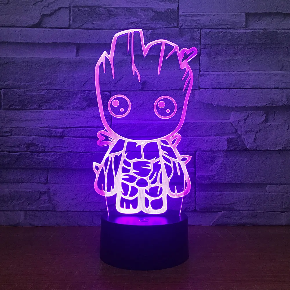 USB акриловые светодиодный 3d-ночник Мстители супер герой дерево человек фигурка Грут 3d иллюзия Цвет Изменение Настольная лампа для спальни подарки