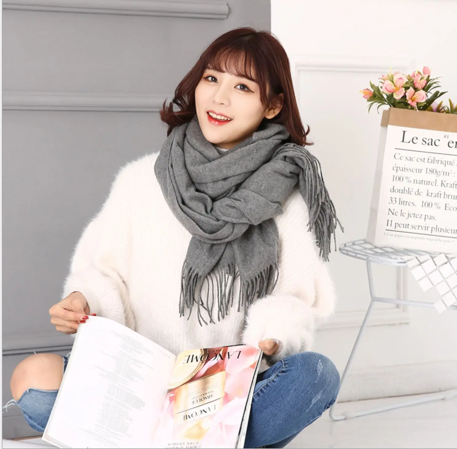 Новая осенняя и зимняя теплая корейская мода решетка вечная классика версия