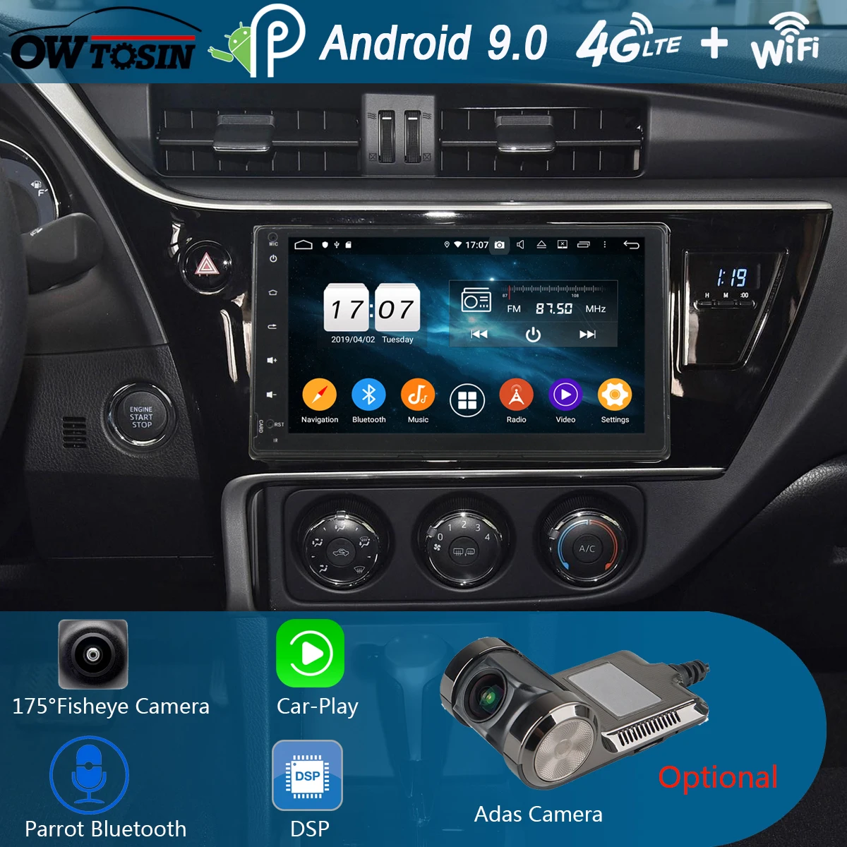 " ips 8 Core 4G+ 64G Android 9,0 автомобильный DVD мультимедийный плеер gps Радио для Toyota Corolla DSP CarPlay Parrot BT