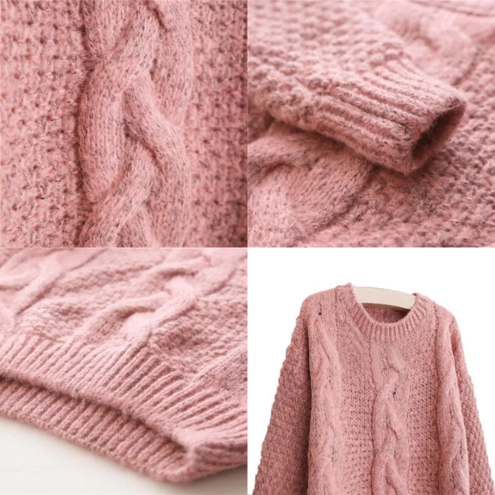 Женский свитер с круглым вырезом Pull Femme красный толстый вязаный из мохера