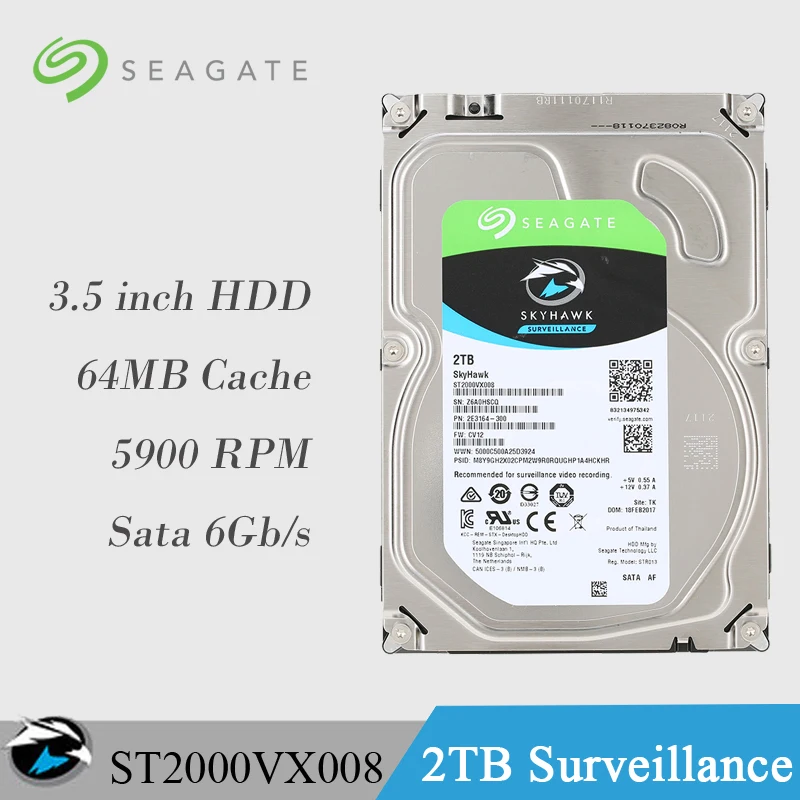 

Внутренний жесткий диск Seagate для наблюдения, 2 ТБ, видео HDD, 5900 об/мин, SATA 6, 3,5 дюйма, 64 Мб кэш-памяти, ST2000VX008 HDD для безопасности
