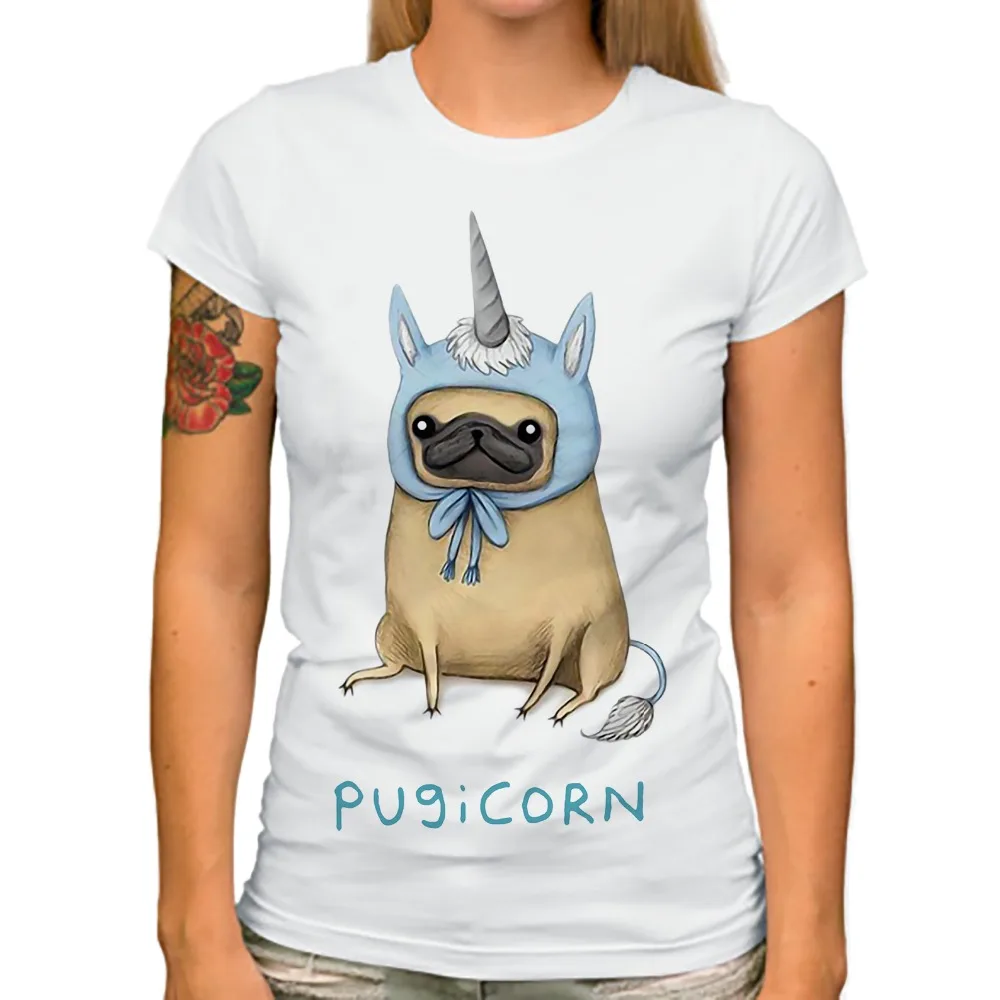 horn Bulldog cosplay unicorn pugicorn funny t shirt Women tops tees soft comfort Short Sleeve O-Neck girls fashion tshirt | Женская