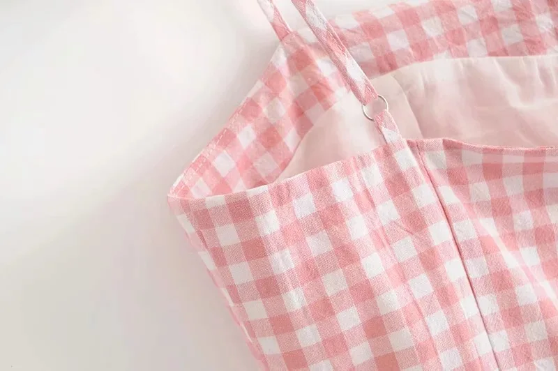 Wonder Store Новое Милое сексуальное льняное платье винтажное клетчатое женское платье на бретельках повседневное праздничное женское пляжное платье Vestidos