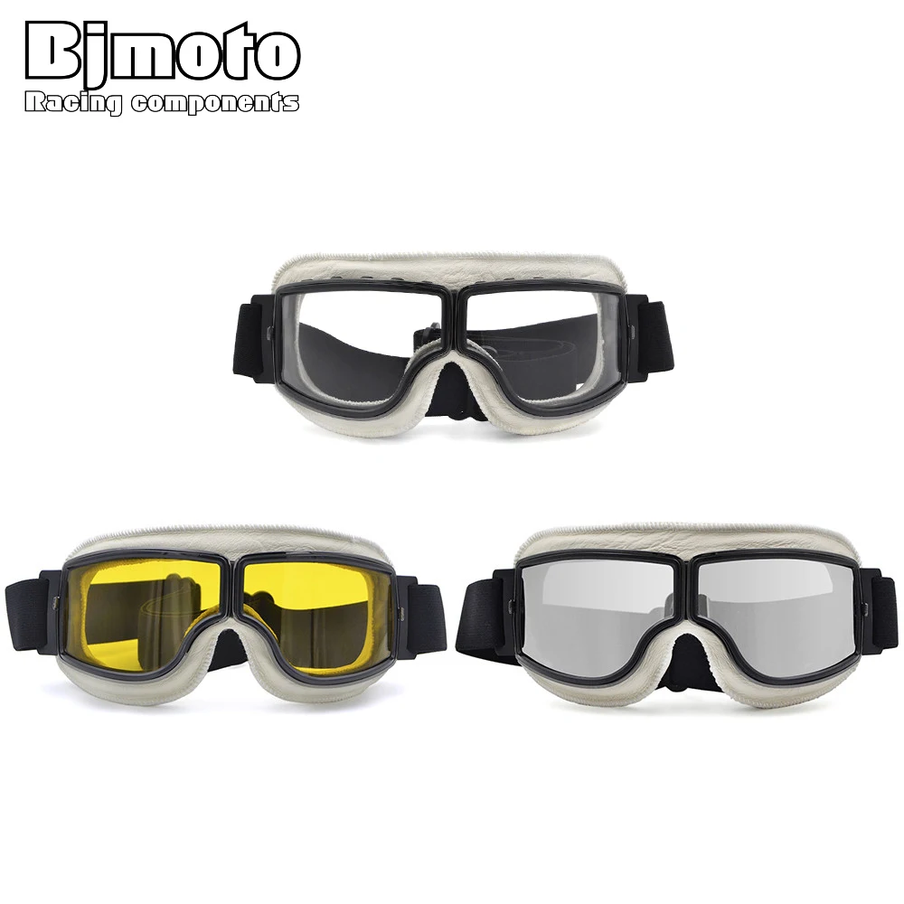 

BJMOTO Vintage Motorcycle Goggles PU Leather Windproof Motocross Goggles Glasses Cycling Moto Sport Classic For Harley