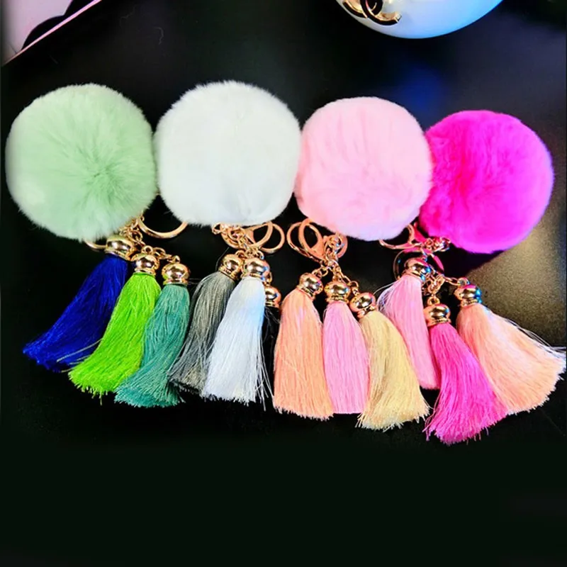 Горячая Распродажа CuteTassel помпон-кисточка кулон-брелок для автомобиля меховой шар брелок Настоящий мех кролика плюшевый мех брелок держатель EH404