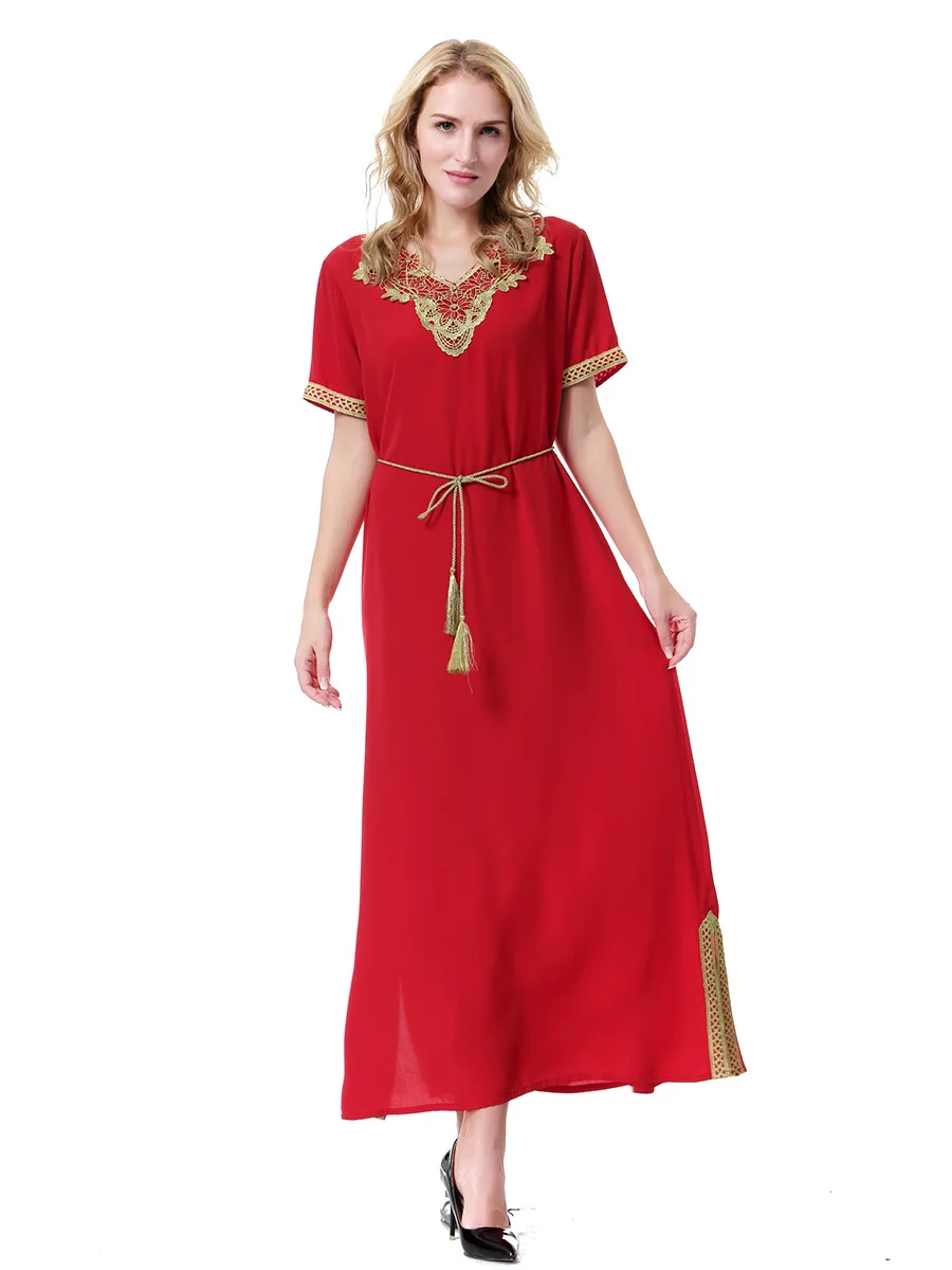 Мусульманское Женское Платье макси с коротким рукавом длинное платье