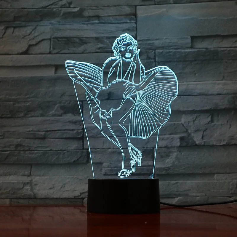 Мэрилин Монро Рисунок Usb 3d светодиодный ночной Светильник для мальчиков, подарки на день рождения в семи лет зуда для ухода за классический экшн изображение настольная лампа Спальня