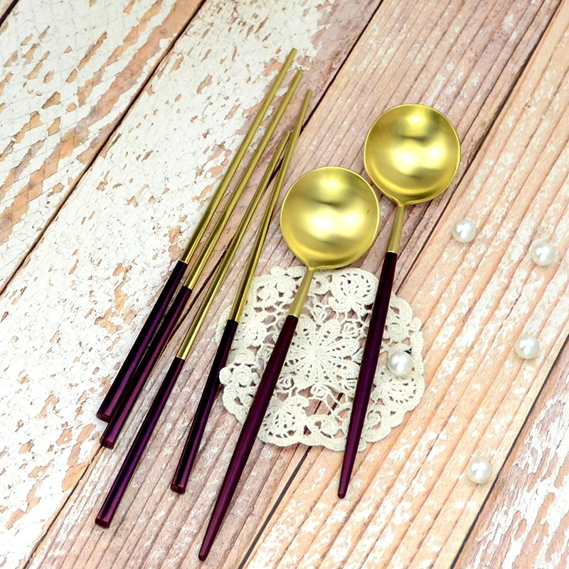 Набор посуды 304 нержавеющая сталь фиолетовые золотые столовые ножи вилки Совок