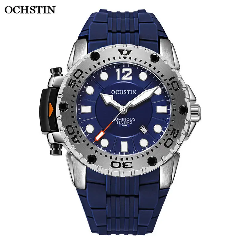 Blue OCHSTIN мужские новые модные брендовые Роскошные Спортивные Часы Кварцевые водонепроницаемые военные наручные часы с силиконовым ремешком - Цвет: Blue