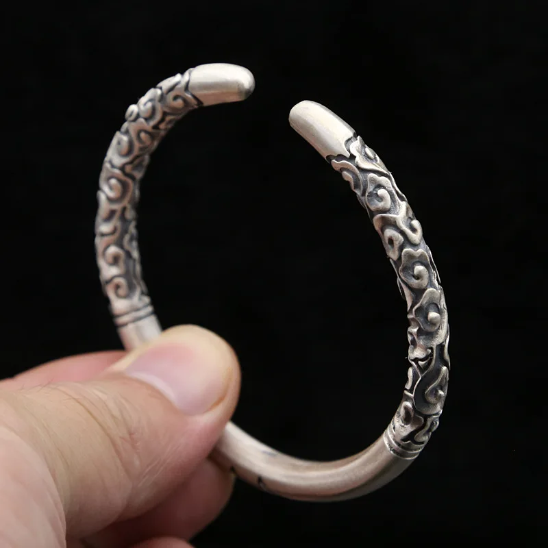 

FNJ Lucky jin gu bang Bangle 925 Silver Adjustable Size 58mm Original S925 Sterling Silver Bangles for Men Jewelry