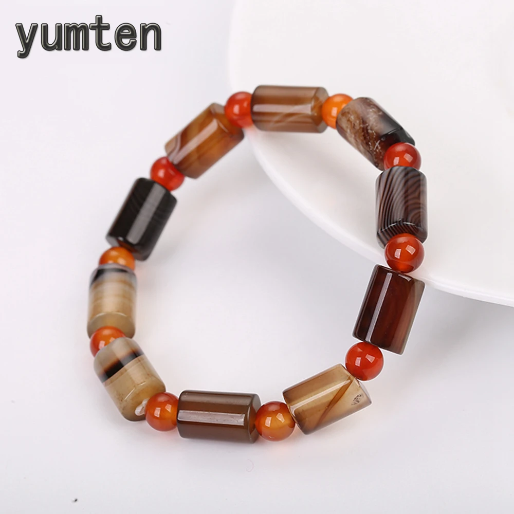 Yumten Серый агат бусины браслет круглые драгоценный камень ювелирные изделия