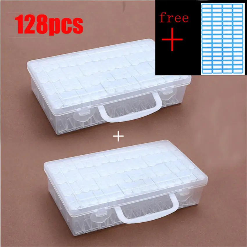 128pcs Высококачественный Контейнер для инструментов для алмазной вышивки, аксессуары для хранения мозаики, удобный ящик с бесплатной наклейкой - Цвет: 128pcs