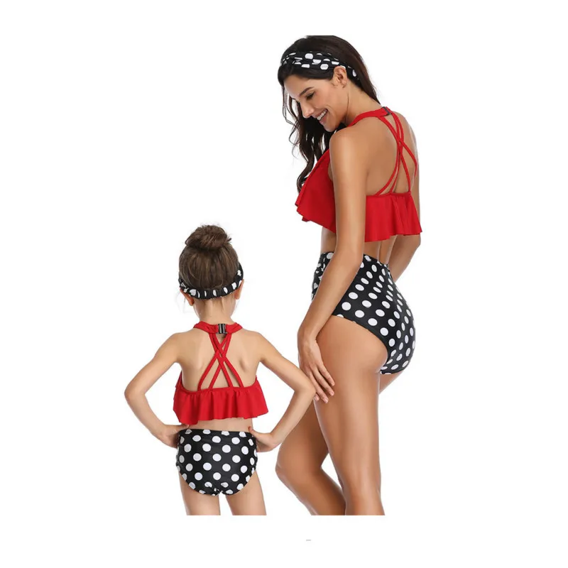 One Piece Swimsuit Mother and Daughter Printing piece double lotus leaf Parent-Child Swimwear Matching Family Outfits | Мать и ребенок