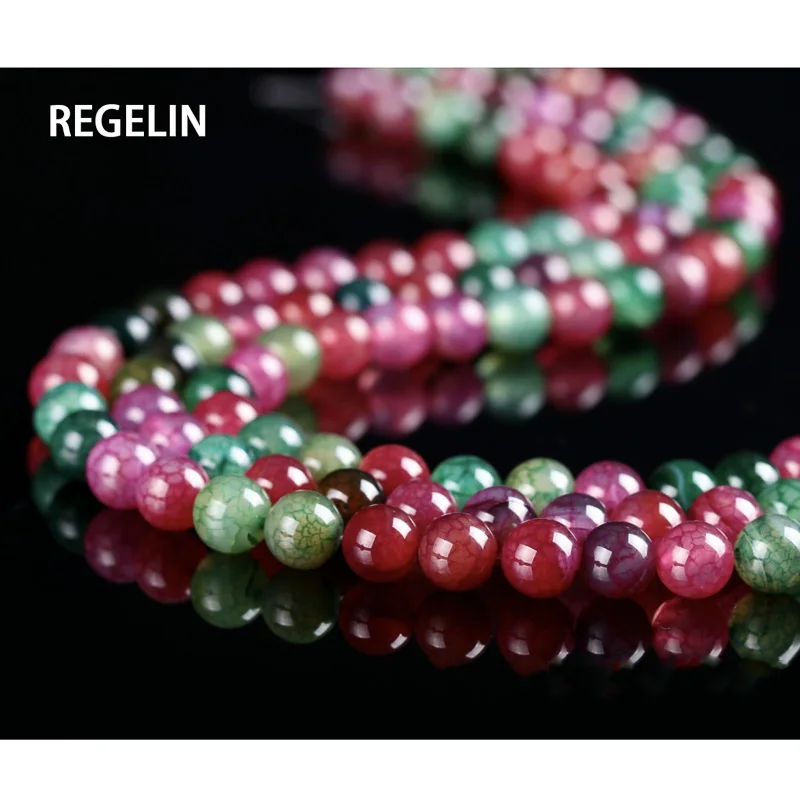 REGELIN Natural Colorful Stripes Agates Stone Beads For Jewelry Making DIY Bracelet Necklace 4/6/8/10/12 mm Strand 15'' | Украшения