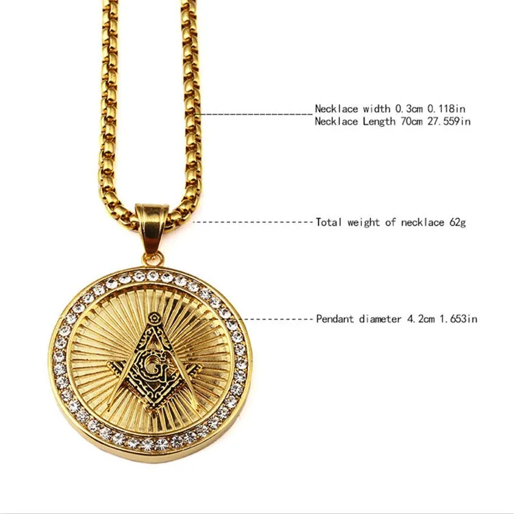 Для женщин Для мужчин Iced Out Bling масоном масонской Компасы g ожерелья Золотой масонство Цепи хип-хоп Jewelry подарки подвески