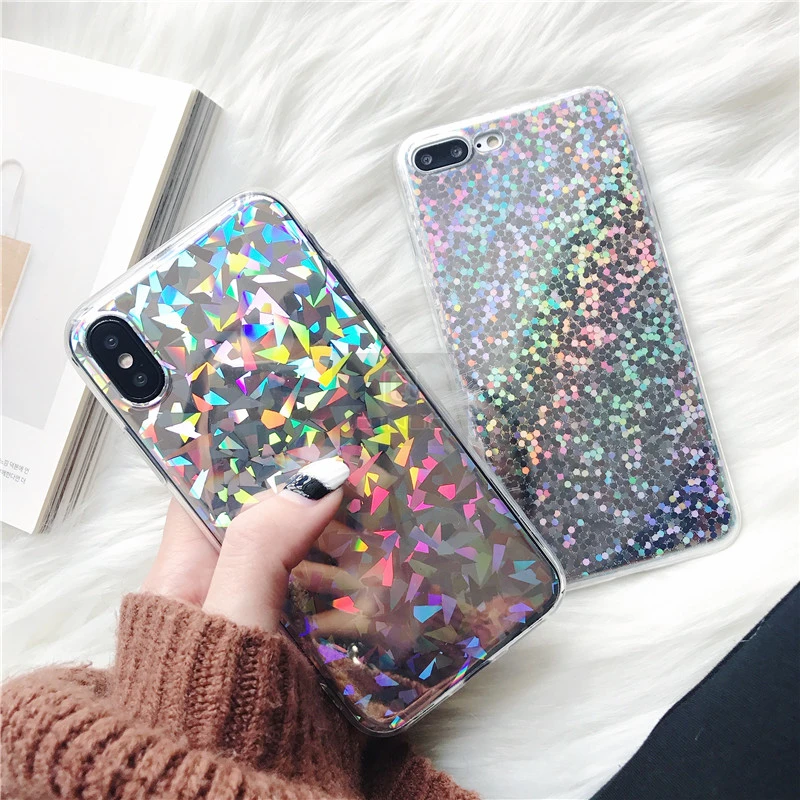 QINUO Trend Gradient Holographic Case For iPhone X XS Max XR 5 5S Se 7 8 6 6S Plus Rainbow Laser Soft TPU Back Cover Shell | Мобильные