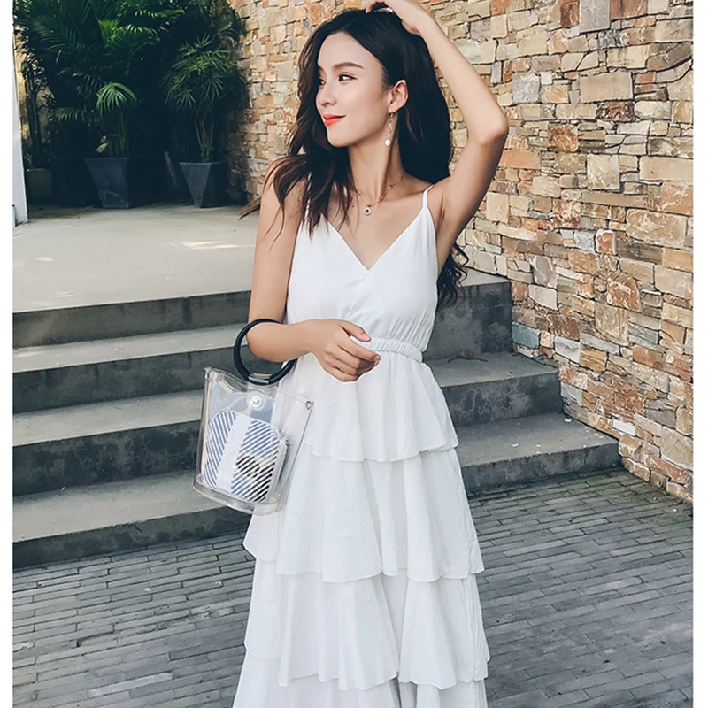 

2021 Vintage V-neck Cotton Sleeveless Backless Dress Women Summer Spaghetti Strap Holiday Dress Beach Beautiful Wear Vestido