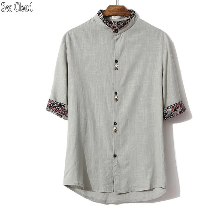 

82 Free shipping summer plus size shirt men Linen Chinese style shirts M-5xl Casual Three Quarter stand collar hiphop