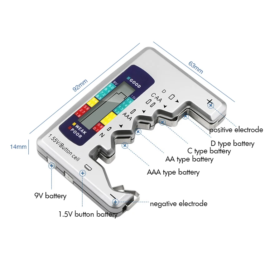 Portable Electronic Digital Battery Tester Universal Mini Accurate Voltage Checker for AA AAA D N C 9V 1.55V Button Cell | Инструменты
