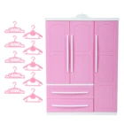 Высококачественный розовый гардероб для куклы Барби + пластиковая вешалка 10x для мини-кукольного домика в спальню 1:6, милые аксессуары для мебели, детская игрушка