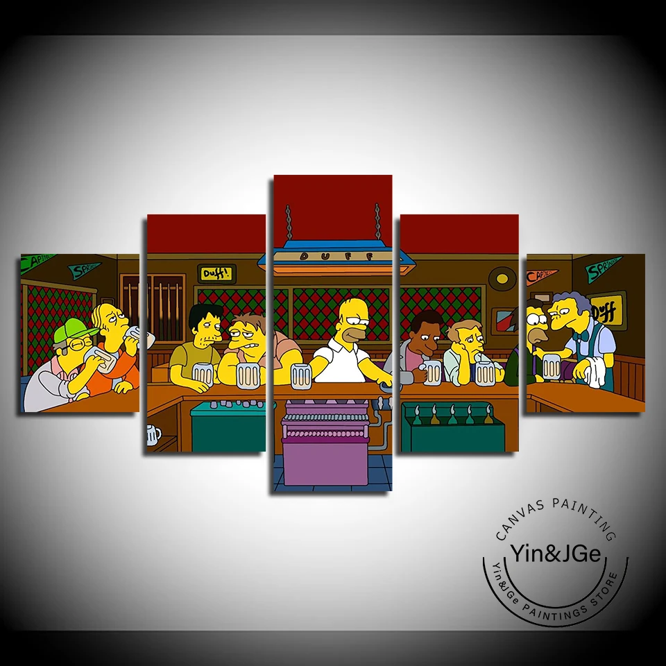 Настенное искусство модульная рамка для картин 5 шт. Симпсоны аниме персонаж