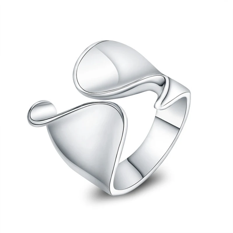 

925 stamp silver color Unique Design Smooth Ring For Women Jewelry Beautiful Finger Open Ring For Party Birthday Gift