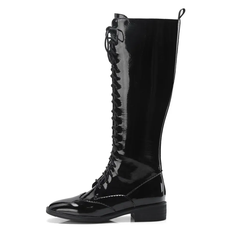 Stylesowner Hot Design Hand-made Rome Woman Long Boots Knee-high Square Toe All-match Western Black Solid Color Elegant | Обувь