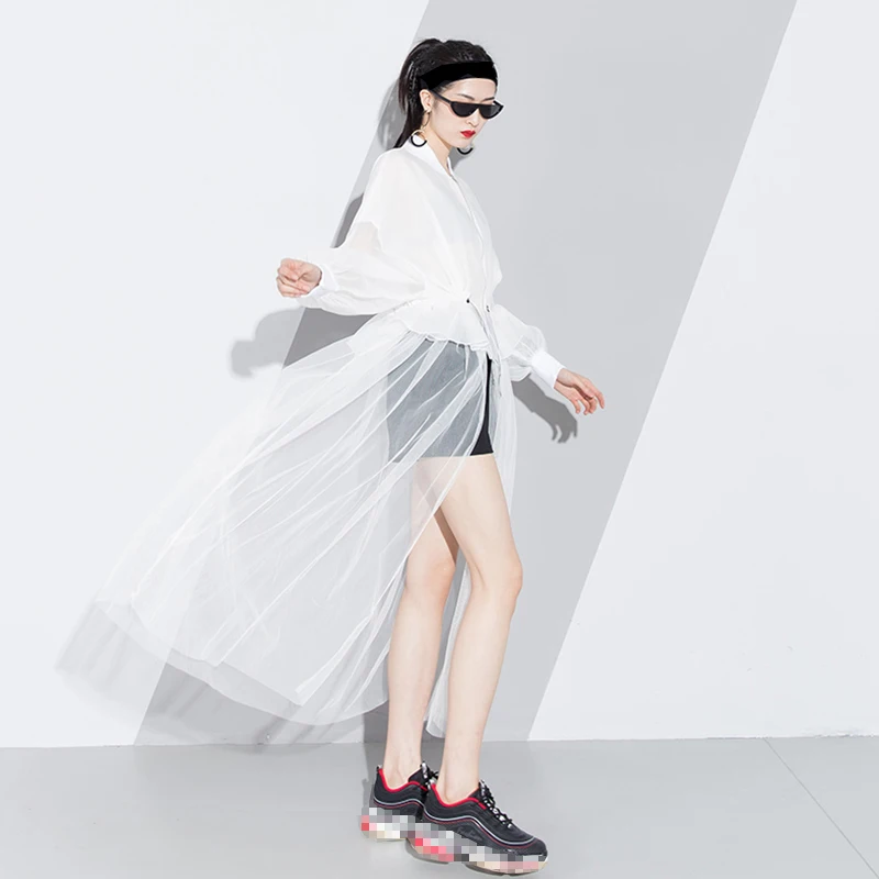 TWOTWINSTYLE, длинный женский плащ с сеткой, в стиле пэчворк, с завязками, с высокой талией, с рукавом-фонариком, на молнии, ветровка для женщин, весна
