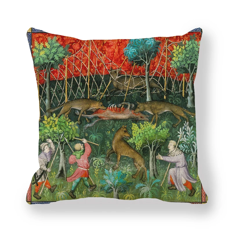 1 45cm*45cm medieval greyhound and Royal Hunt linen/cotton throw pillow covers couch cushion cover home decor pillow - Цвет: 1