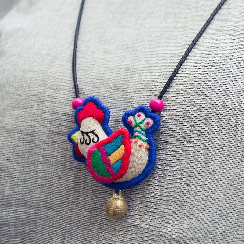 Original Handmade Embroidery Necklace Cartoon Chick Animal Folk-custom Girl Birthday Present Sweater Chain Ornaments | Дом и сад