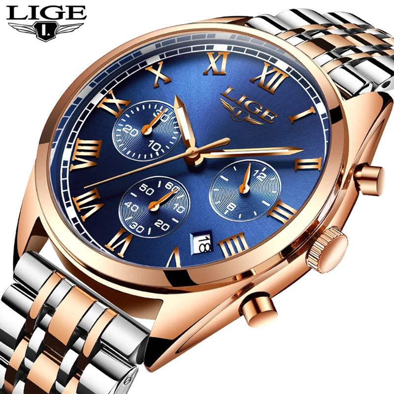 Relogio Masculino LIGE Mens Watches Top Brand Luxury Leather Casual Quartz Watch Men All-steel Military Sport Waterproof Clock | Наручные