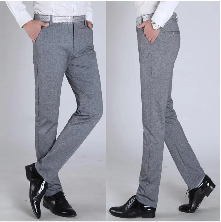 Новых Людей Прибытия Брюки Упругие Случайные Slim Fit Черный Серый Мужские Бизнес
