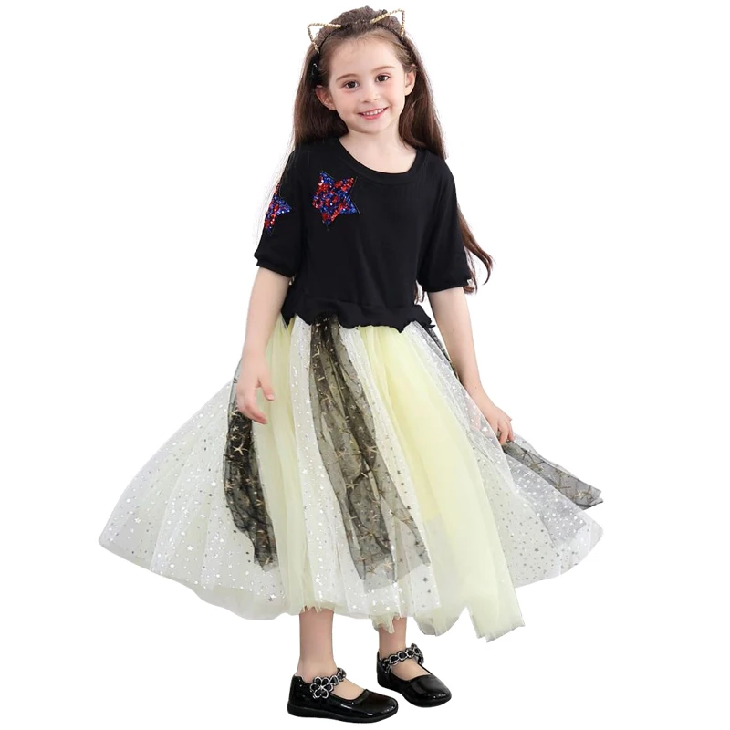 black long-dress age for 3 - 12 yrs little girls shine sequin lace evening party gowns 2019 autumn winter knit christmas frocks | Детская