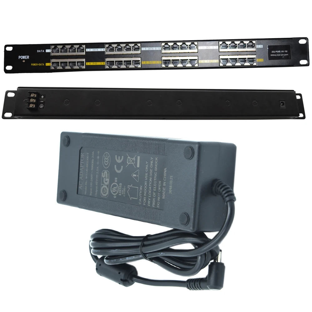 16 портов 10/100 мощность по Ethernet PoE инжектор для 802.3af/пассивный 802.3at устройств с 48v120w