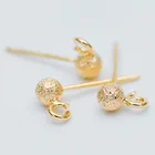 Серьга-гвоздик с золотым шариком, с кольцомпетлей, позолоченные латунные ушные штифты, Размер шарика 44,75,5 мм (GB-533), 20 шт.