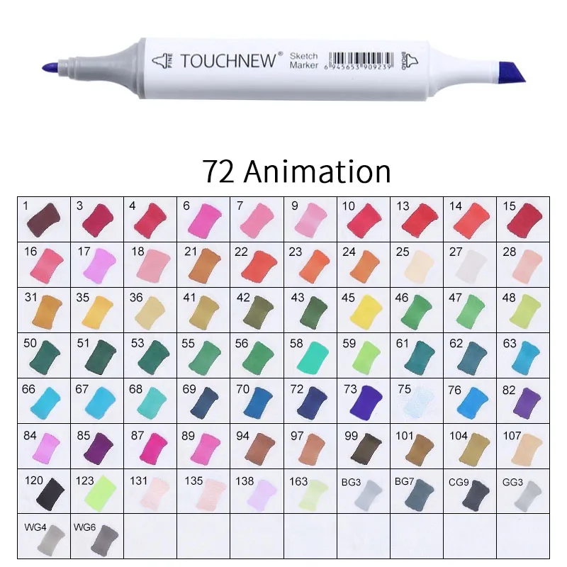 white 72 Animation Touchnew Набор цветных копировальных маркеров спиртовые ручки, маркеры для рисования товары для рукоделия кисть манга для рисования акриловый дизайнерский набор ручек для студентов - Цвет: white 72 Animation