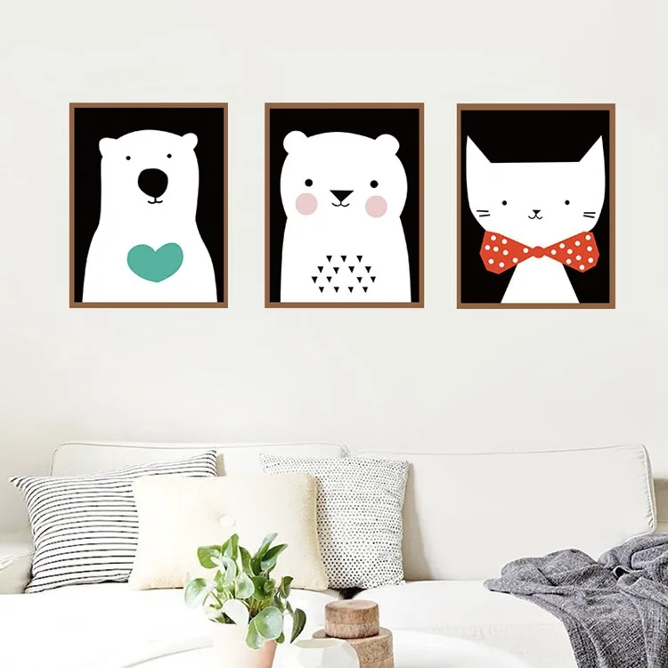 3 Piece Modern Watercolor Cute Animal A4 Art Print Poster Kawaii Cat Bear Nursery Kids Room Pictures Canvas Paintings Home Decor | Дом и сад