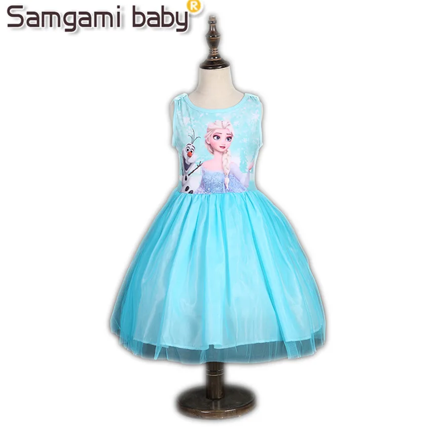 SAMGAMI BABY Girl Summer Princess Lace Dress Anna Elsa Snow Queen Halloween Party Role-play Costume SkyBlue 3~7 Year Old | Детская