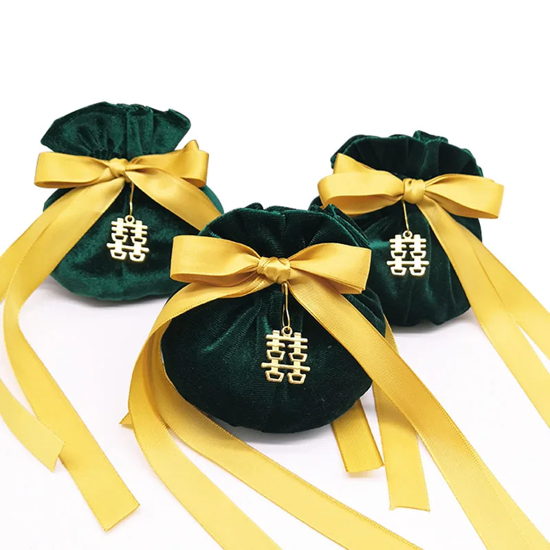 

11x15cm Dark Green Round Bottom Velvet Bags Yellow Tassel Drawstring Packaging Pouch Bags Jewelry Gift Packing Bag For Wedding