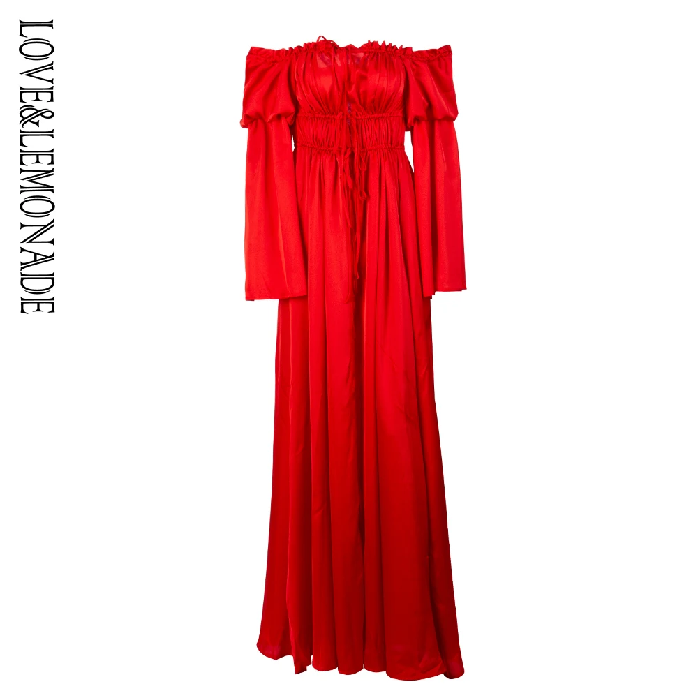 Женский плечевой ремень LOVE & LEMONADE длинный рукав 2019 Платье зеленого телесного с