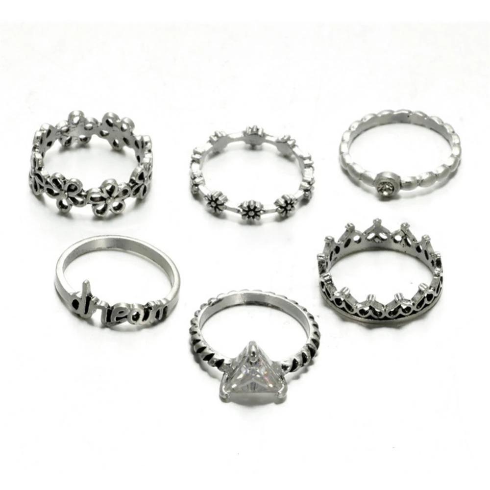 6 шт./партия Винтаж из сплава ажурное геометрический треугольные кольца комплект