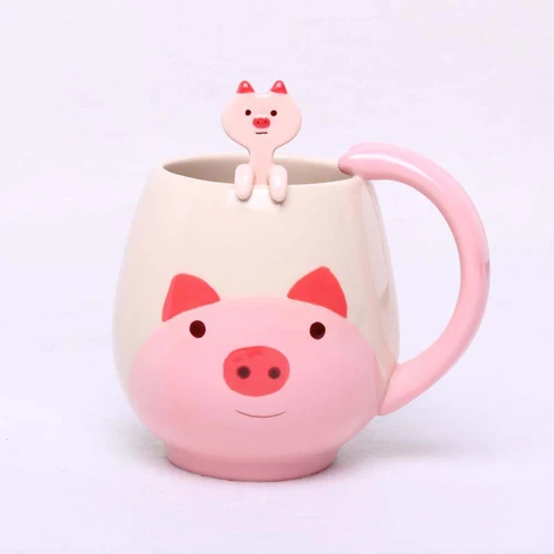 Красный Ручная роспись кофейная чашка, милая панда/лягушка/кошка/свинья керамическая кружка, чайная чашка включает чайную ложку - Цвет: Красный