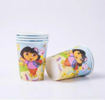 cup 6 pcs С рисунком из мультфильма «Даша-путешественница тема Дети День рождения поставки одноразовая посуда Бумага чашки тарелки салфетки Праздничная скатерть для будущей мамы Декор - Цвет: cup 6 pcs