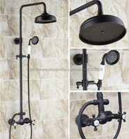 oil rubbed bronze bathroom 8 rainfall shower faucet set double handle bath shower mixer taps wall mounted brs498