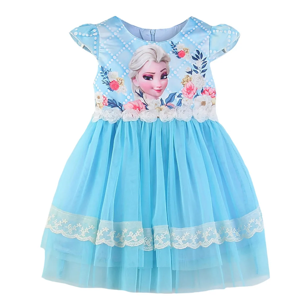Baby Girl Cartoon Alsa Floral Print Kids Dresses for Girls Boutique Clothing Cosplay Party Clothes Children Daily Outfits | Детская