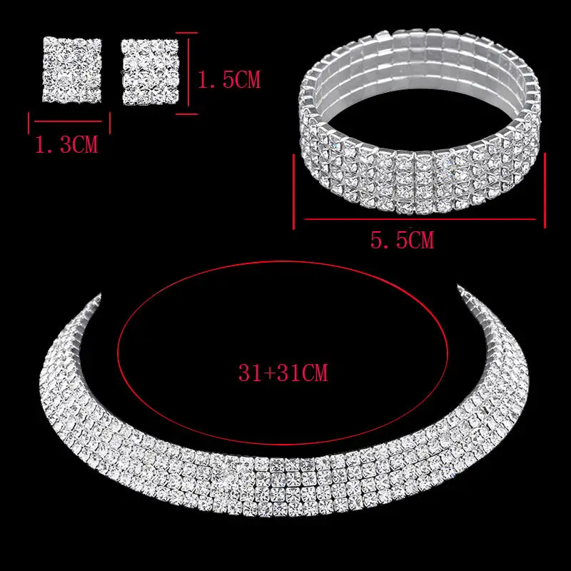 Crystal Wedding Bridal Silver Plated Jewelry Sets Necklace Earrings Bracelet Adornment for Women | Украшения и аксессуары